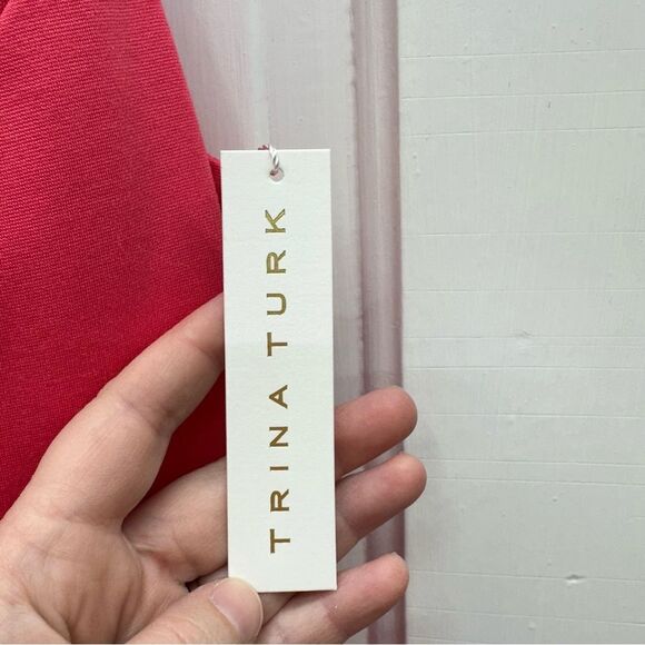 NWT Trina Turk river ponte shift dress coral women's 4 mock neck sleeveless - Picture 9 of 12